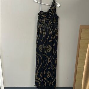 Betsy & Adam Black and Gold Asymmetrical Sheath Dress